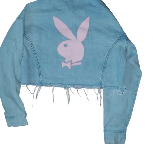 Playboy Distressed Cropped Denim Jacket - Picture 4 of 6